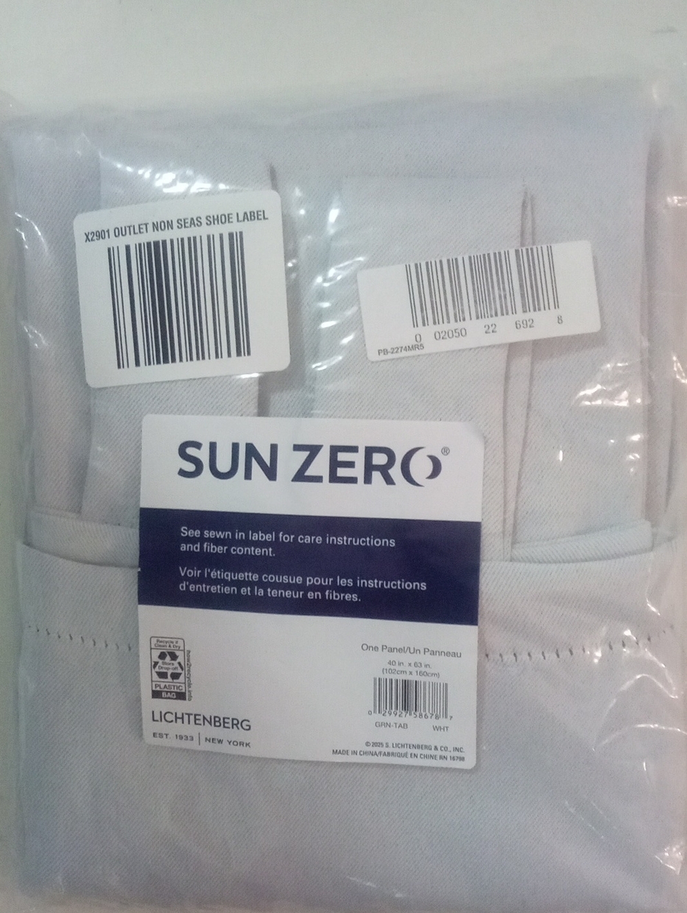 Sun Zero Lichtenberg Gray Tab Hanging Curtain Panel 63" NWT $40